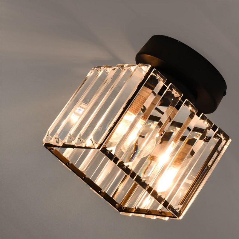 Iron and Crystal Flush Mount Contemporary Ceiling Flush in Gold / Black