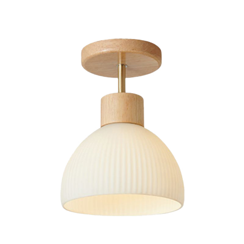 White 1 - Light Semi Flush Mount Wood Ceiling Semi Flush with Acrylic Dome Shade