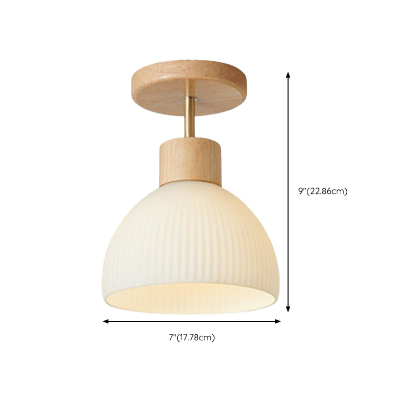 White 1 - Light Semi Flush Mount Wood Ceiling Semi Flush with Acrylic Dome Shade