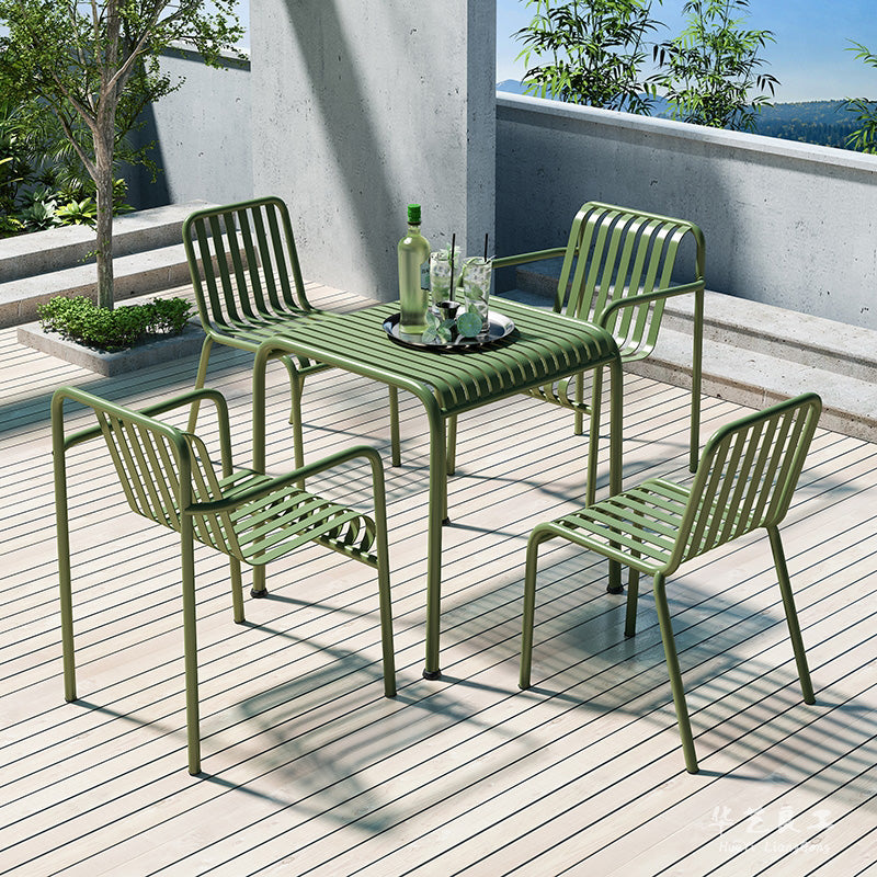 Contemporary Green Metal Dining Table Rust Resistant Dining Table