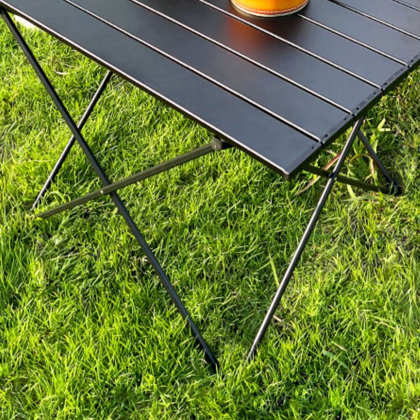 Black Aluminum Picnic Table Modern Outdoor Rectangle Shape Foldable Picnic Table