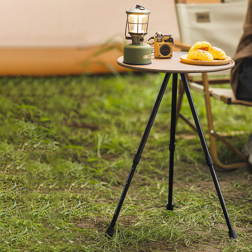 Industrial Metal Folding Side Table Round Lift Wood-Like Dining Table