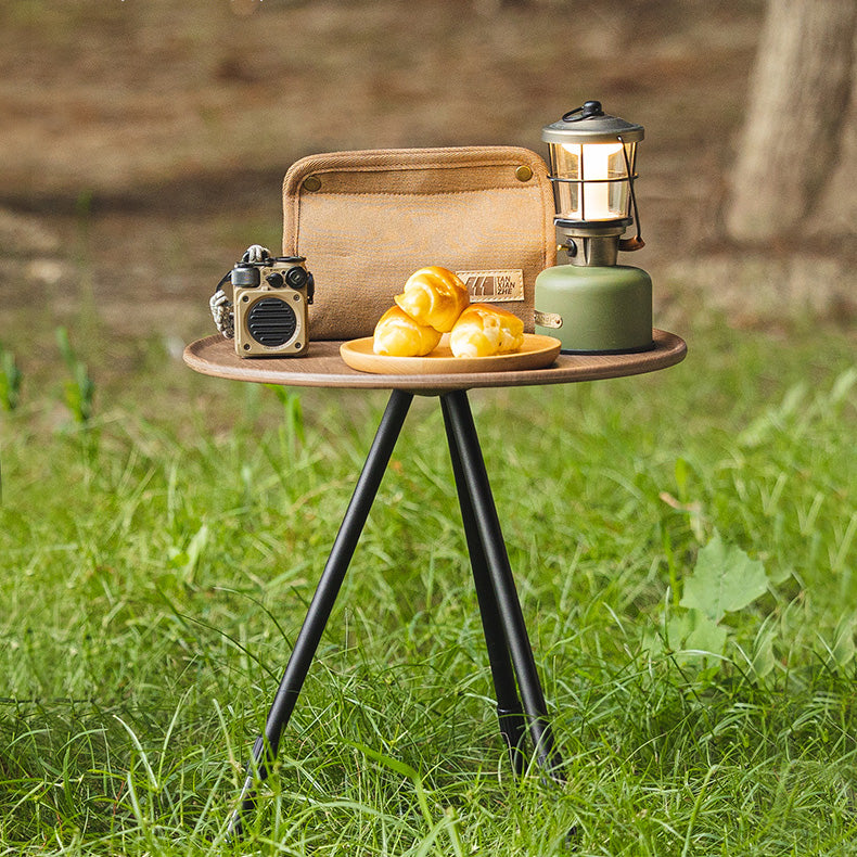 Industrial Metal Folding Side Table Round Lift Wood-Like Dining Table