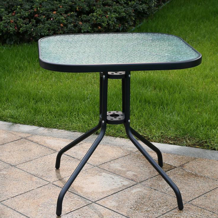 Contemporary Square Coffee Table Glass and Metal Patio Table