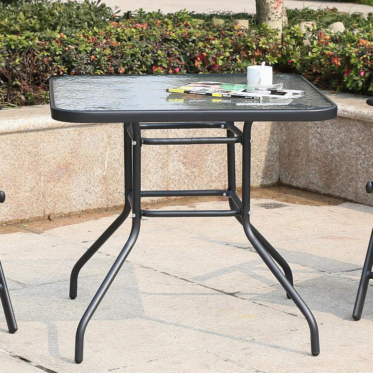 Contemporary Square Coffee Table Glass and Metal Patio Table