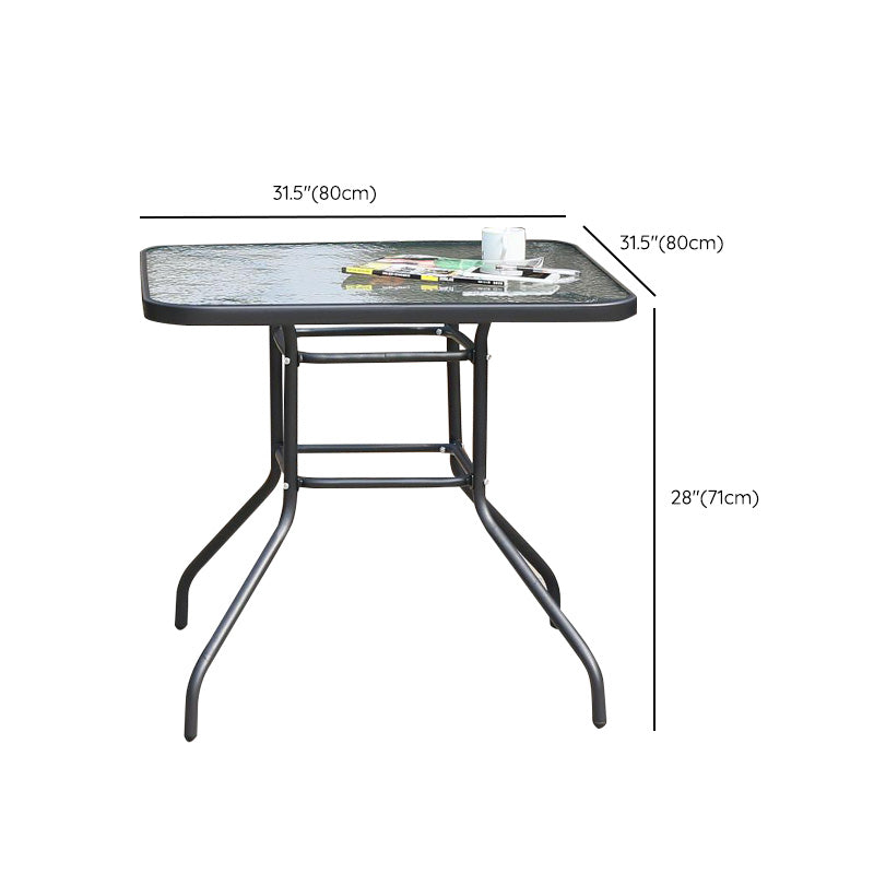 Contemporary Square Coffee Table Glass and Metal Patio Table