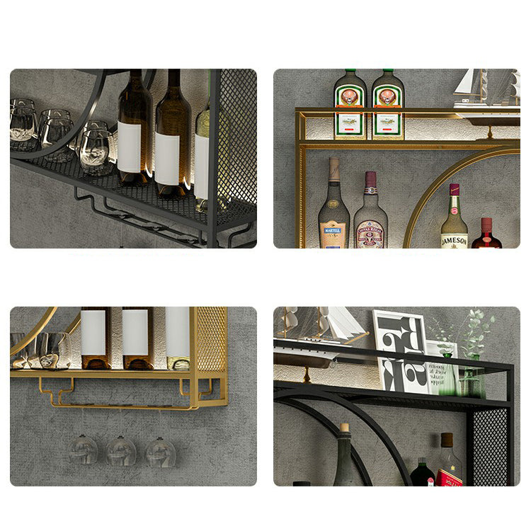 Modern Wall Mounted Wine Rack Metal Wine Bottle & Glass Rack without Light