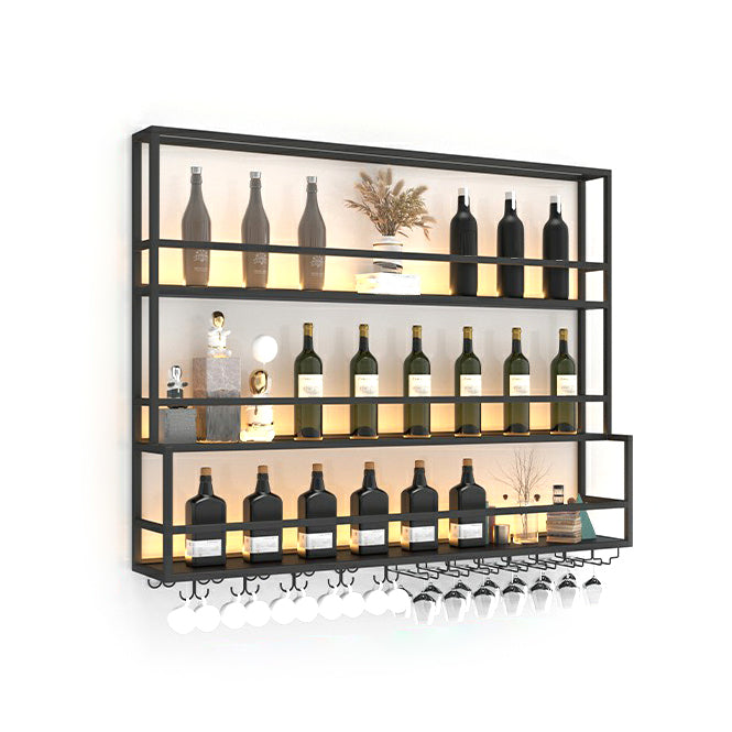 Modern Metal Wine Rack Wall Mounted Wine Bottle & Glass Rack for Living Room