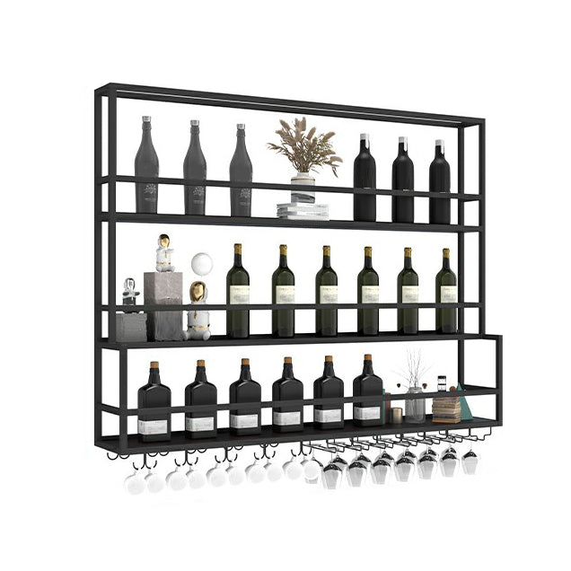 Modern Metal Wine Rack Wall Mounted Wine Bottle & Glass Rack for Living Room