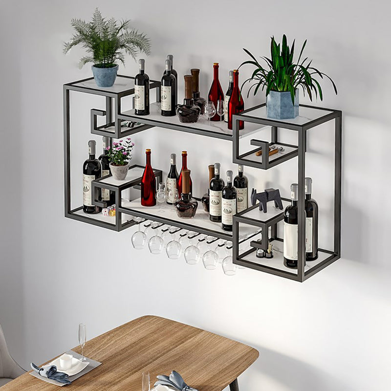 Wall Mounted Wine Rack Metal Wine Bottle & Glass Rack for Dining Room