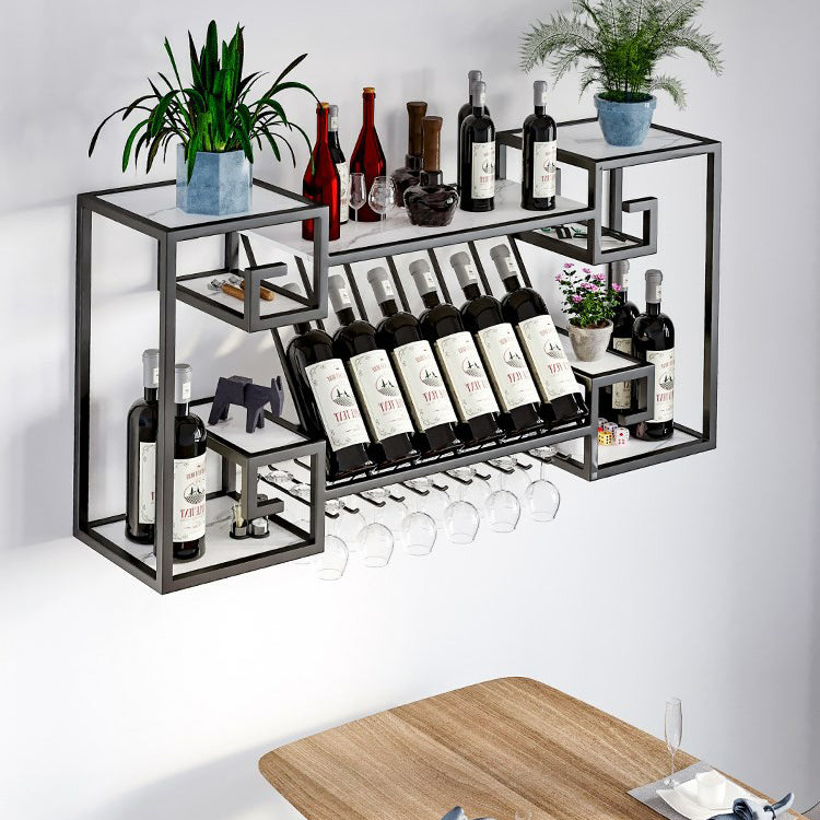 Wall Mounted Wine Rack Metal Wine Bottle & Glass Rack for Dining Room