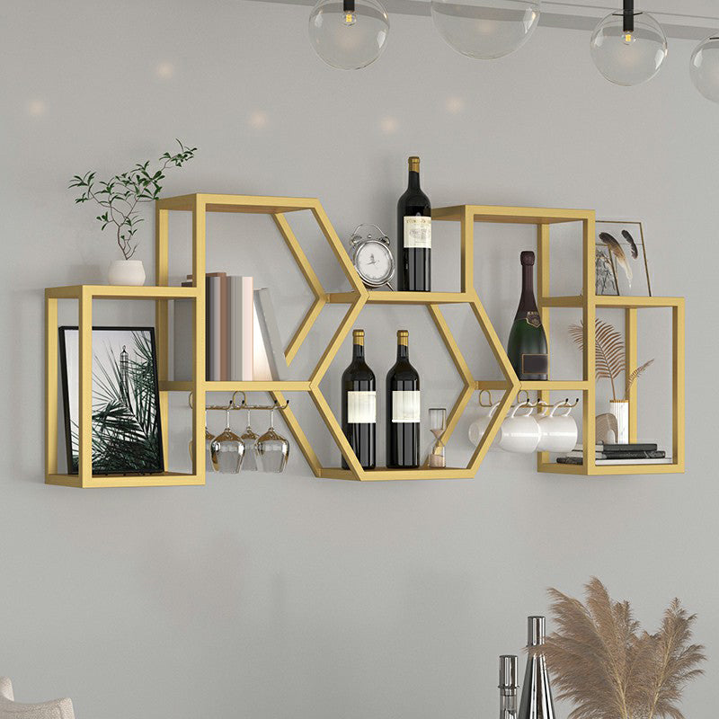 Wall Mounted Wine Rack Modern Metal Wine Bottle & Glass Rack for Dining Room