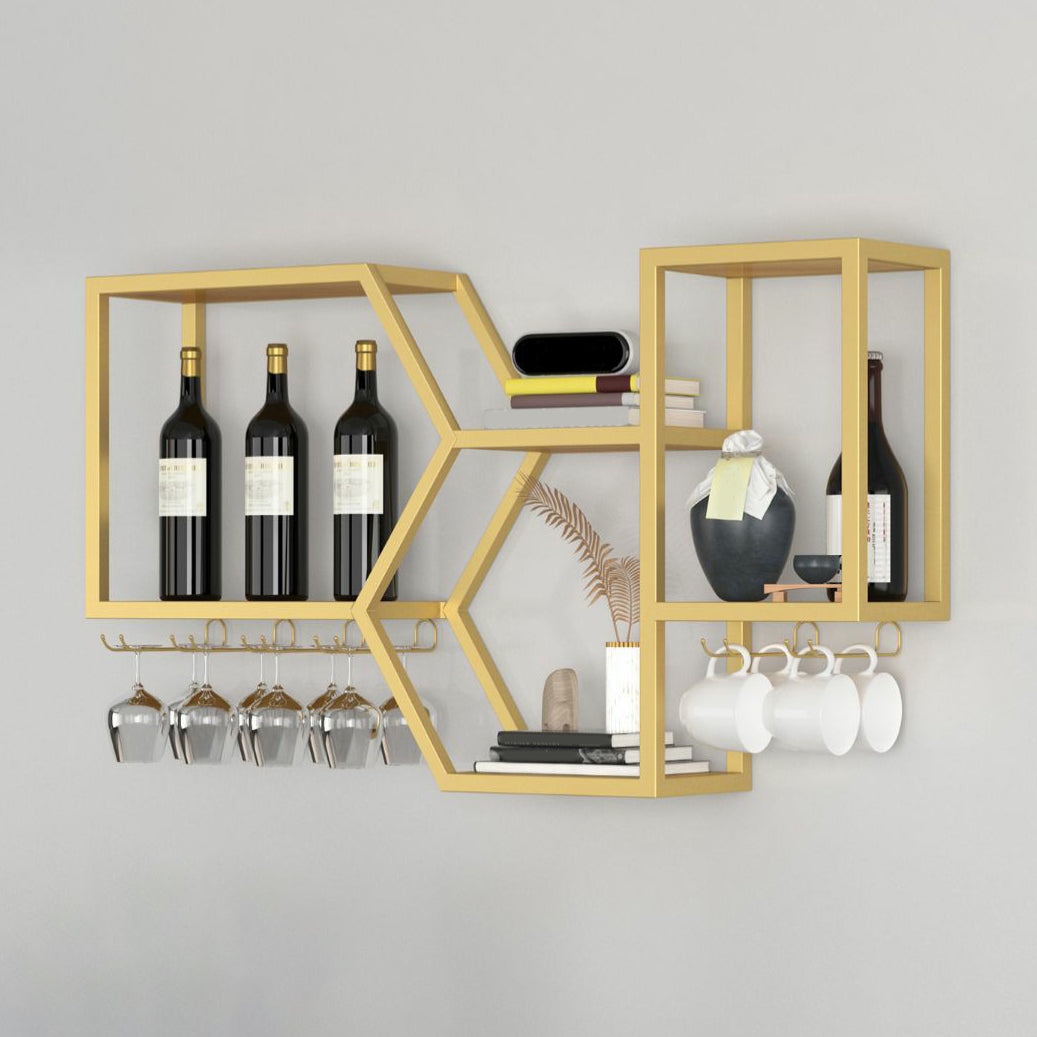 Wall Mounted Wine Rack Modern Metal Wine Bottle & Glass Rack for Dining Room