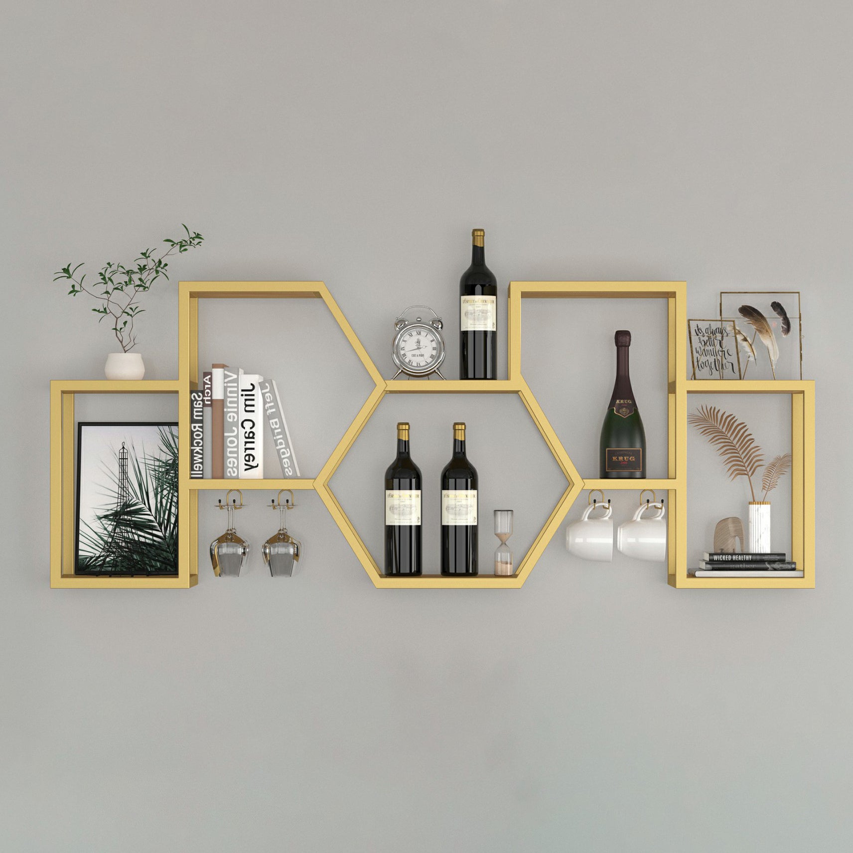 Wall Mounted Wine Rack Modern Metal Wine Bottle & Glass Rack for Dining Room