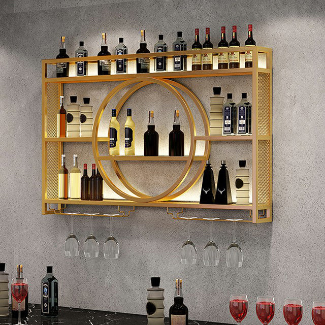 Wall Mounted Wine Rack Metal Wine Bottle & Glass Rack without Light