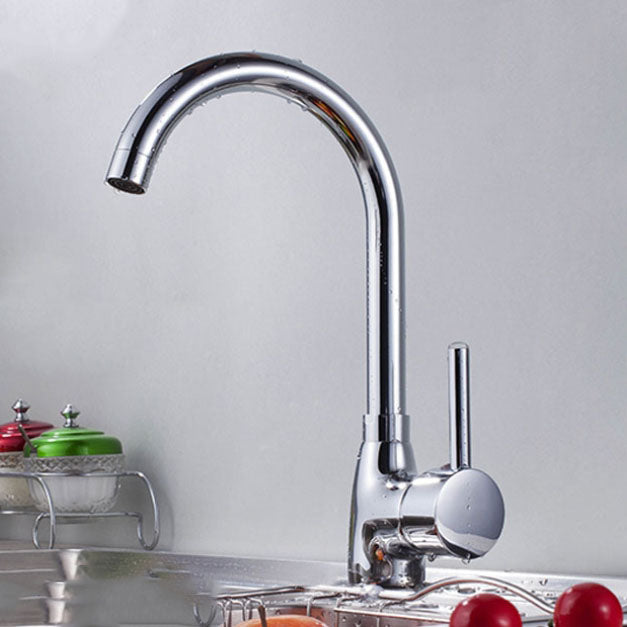 Contemporary Single Handle Kitchen Faucet One Lever Water Faucet in Chrome