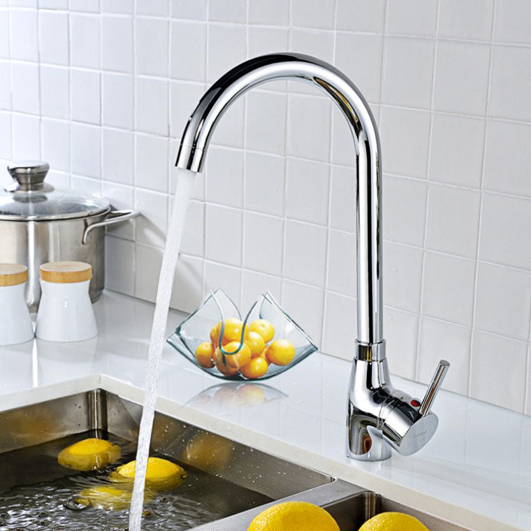 Contemporary Single Handle Kitchen Faucet One Lever Water Faucet in Chrome