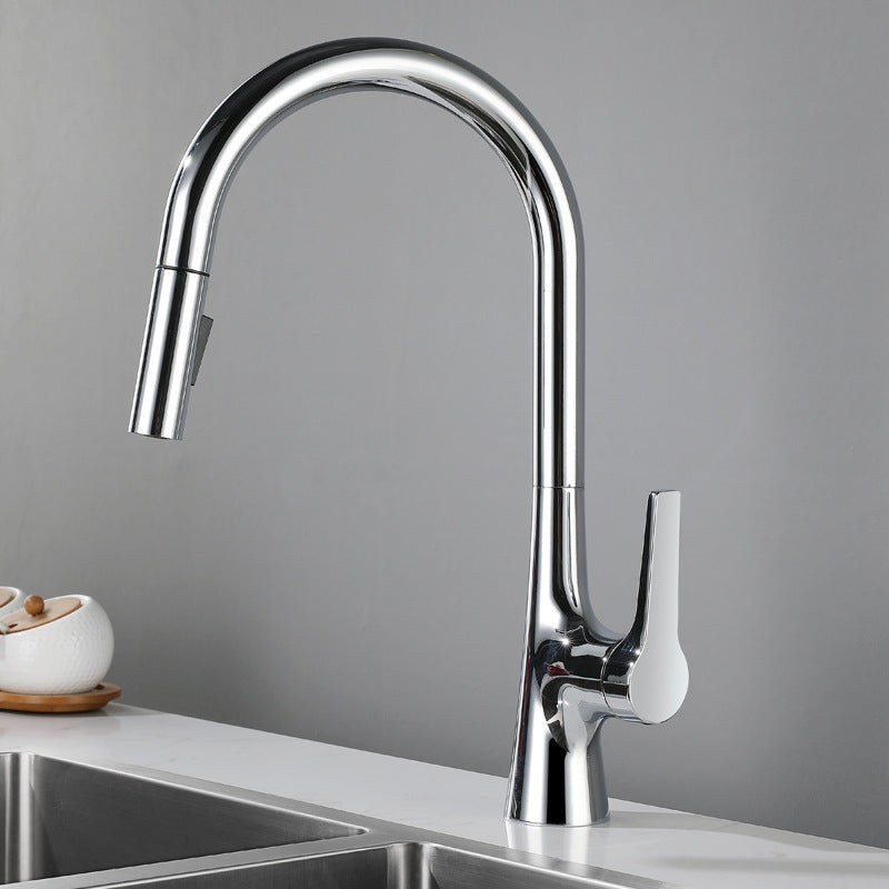 Contemporary Single Handle Standard Kitchen Faucet Pull Down 1-Hold Faucet