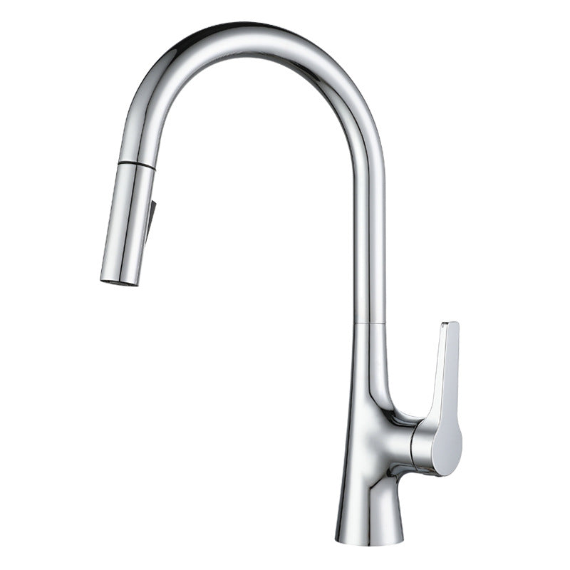 Contemporary Single Handle Standard Kitchen Faucet Pull Down 1-Hold Faucet