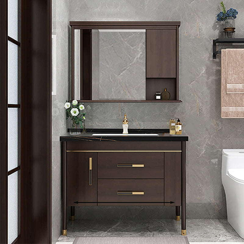 Wood Frame Bathroom Vanity Drawers Single Sink Rectangle Freestanding Vanity with Mirror