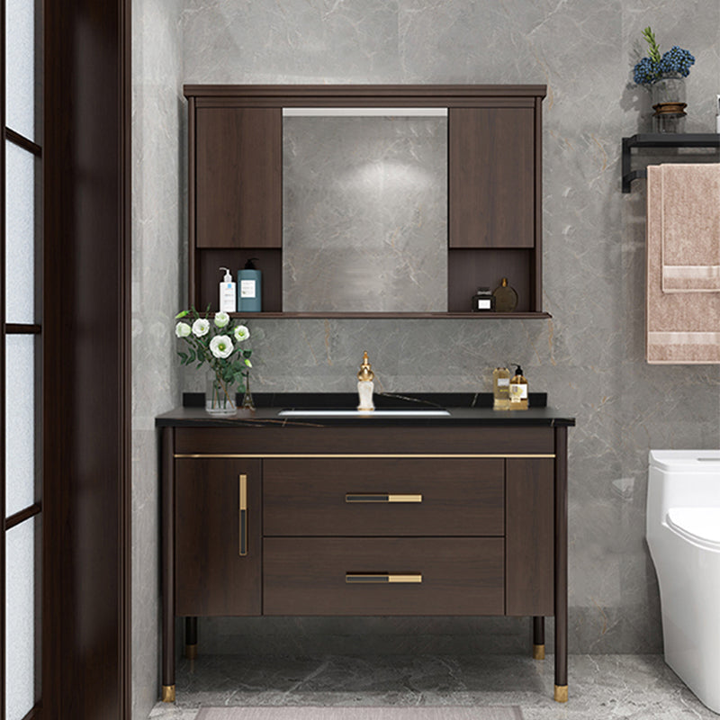 Wood Frame Bathroom Vanity Drawers Single Sink Rectangle Freestanding Vanity with Mirror