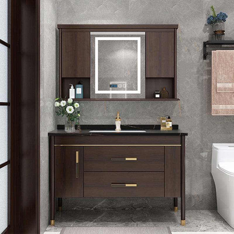 Wood Frame Bathroom Vanity Drawers Single Sink Rectangle Freestanding Vanity with Mirror