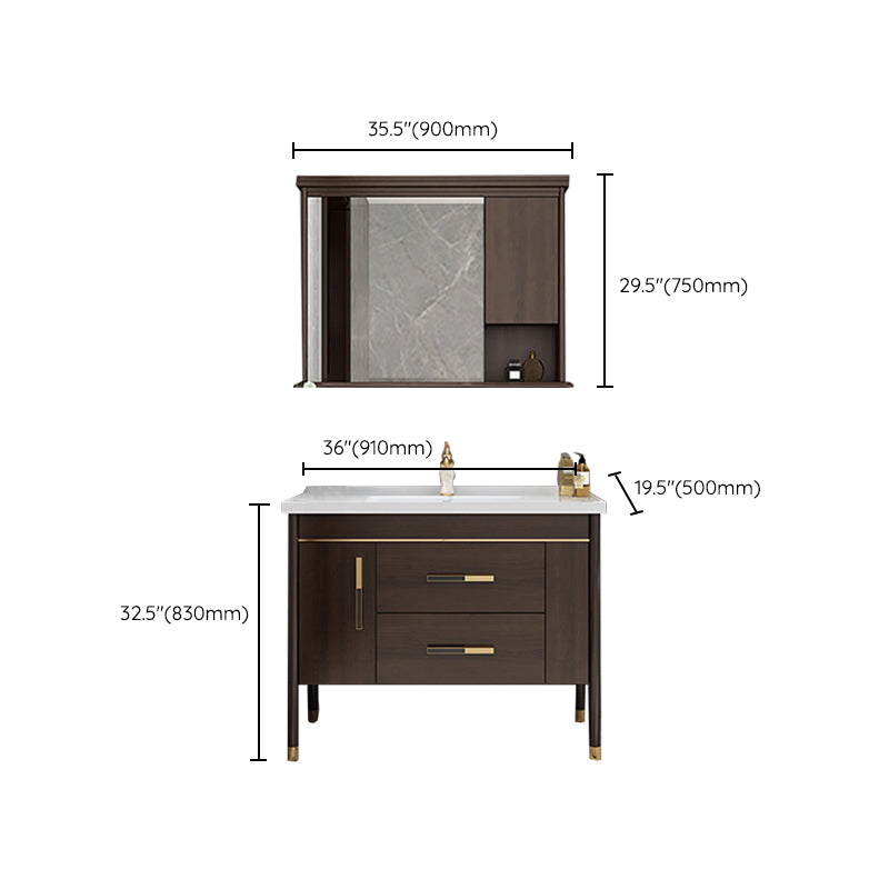 Wood Frame Bathroom Vanity Drawers Single Sink Rectangle Freestanding Vanity with Mirror