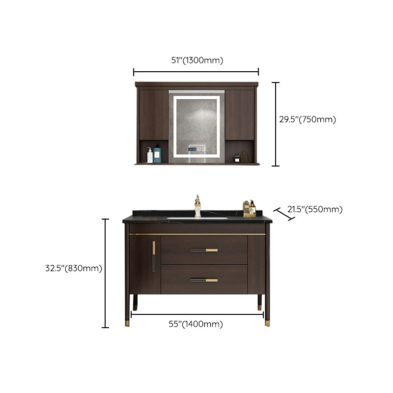 Wood Frame Bathroom Vanity Drawers Single Sink Rectangle Freestanding Vanity with Mirror