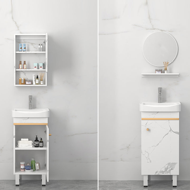 Rectangle Vanity Set White Single Sink Mirror Freestanding Bathroom Vanity with Door