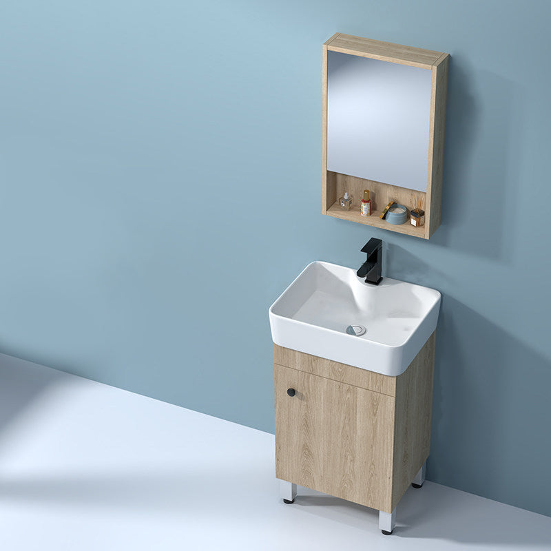 Mirror Vanity Wood Freestanding Rectangle 2 Doors Bathroom Vanity with Single Sink