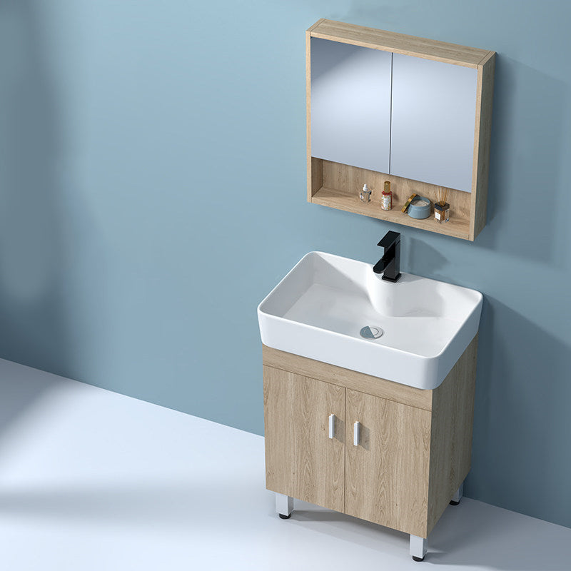 Mirror Vanity Wood Freestanding Rectangle 2 Doors Bathroom Vanity with Single Sink