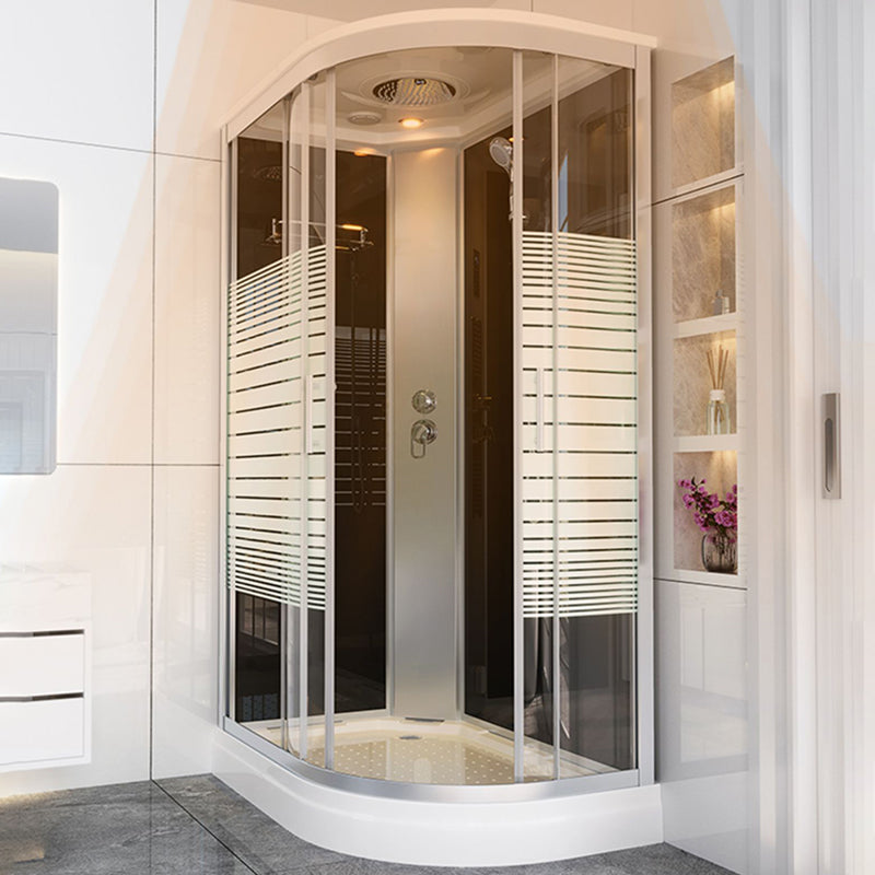 White Rounded Shower Stall with Shower Base Tempered Glass Shower Stall