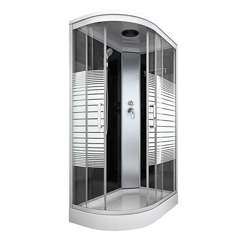 White Rounded Shower Stall with Shower Base Tempered Glass Shower Stall