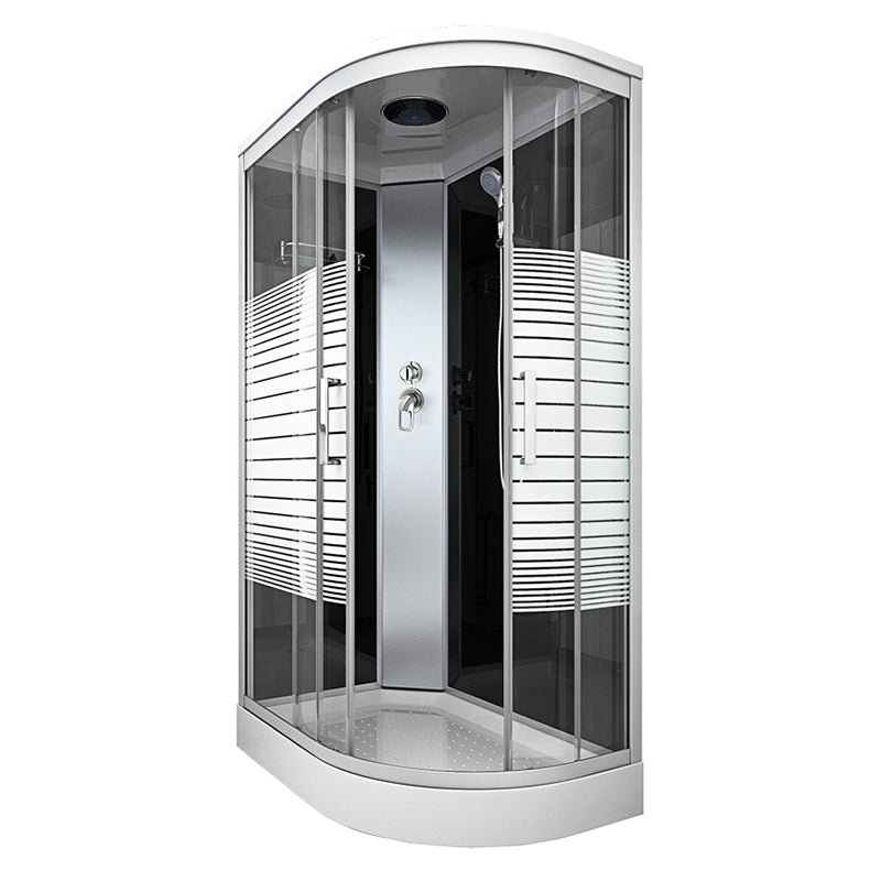 White Rounded Shower Stall with Shower Base Tempered Glass Shower Stall