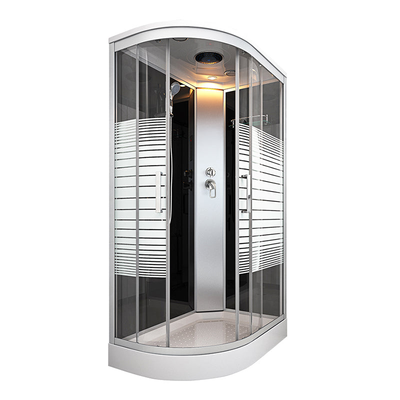 White Rounded Shower Stall with Shower Base Tempered Glass Shower Stall