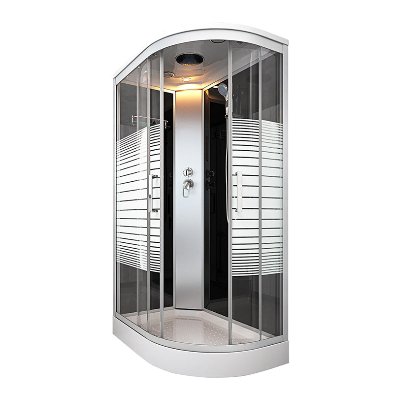 White Rounded Shower Stall with Shower Base Tempered Glass Shower Stall