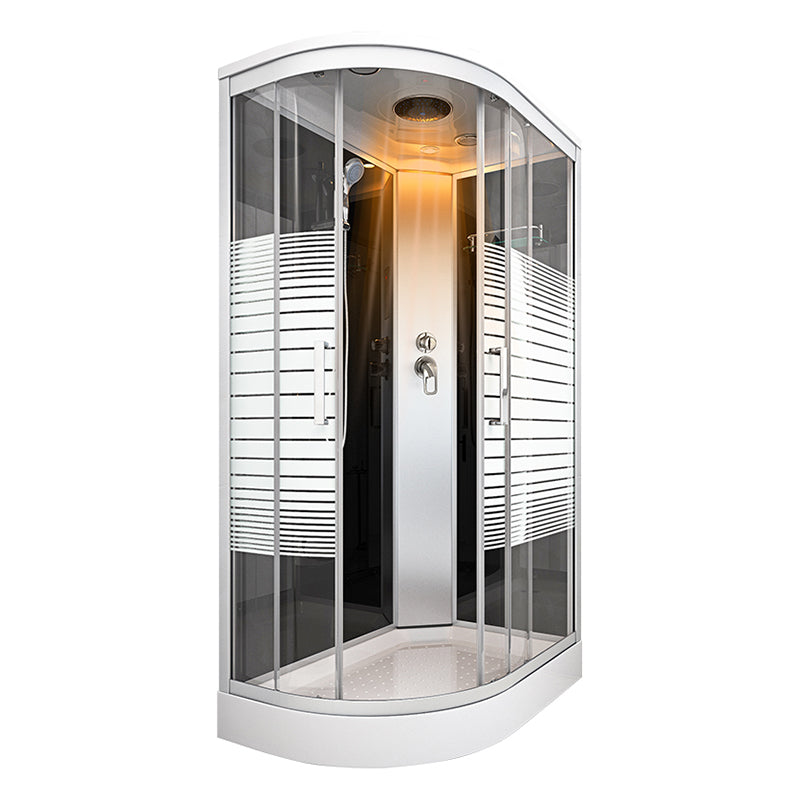 White Rounded Shower Stall with Shower Base Tempered Glass Shower Stall