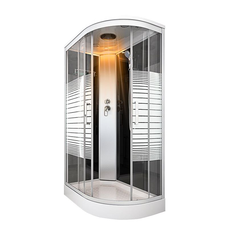 White Rounded Shower Stall with Shower Base Tempered Glass Shower Stall