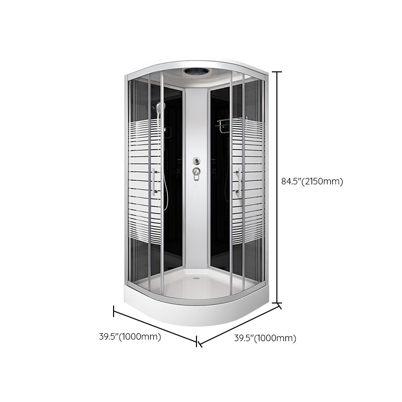 White Rounded Shower Stall with Shower Base Tempered Glass Shower Stall