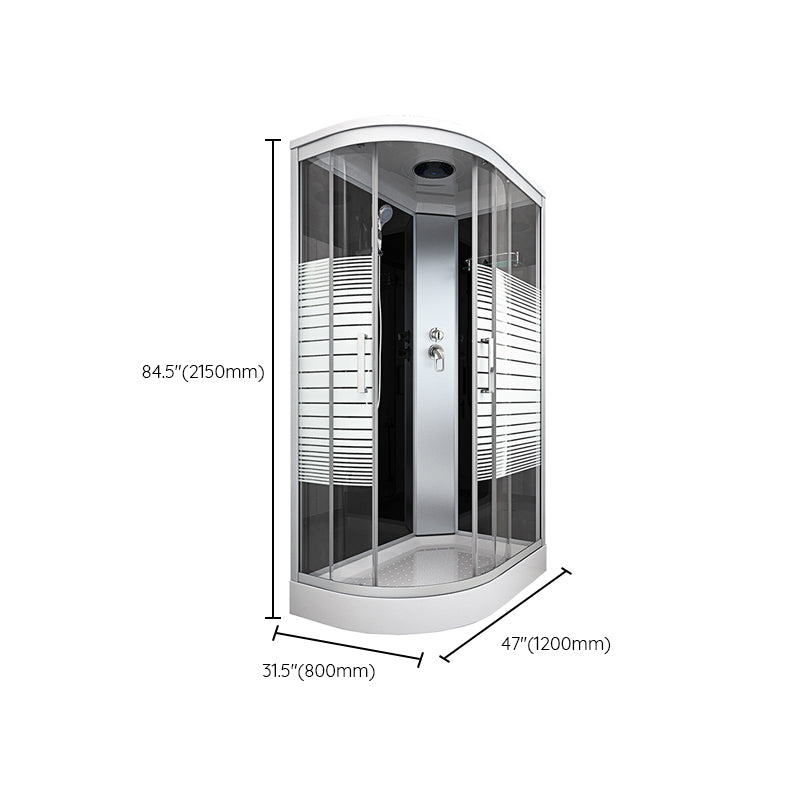 White Rounded Shower Stall with Shower Base Tempered Glass Shower Stall