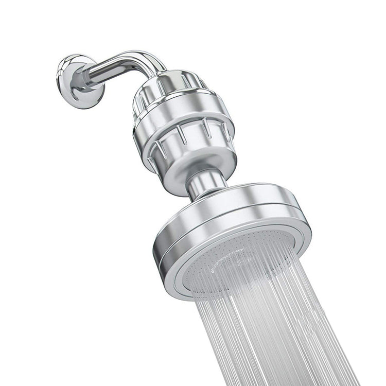 Contemporary Fixed Shower Head in Silver with Katalyst Wall-Mount Showerhead