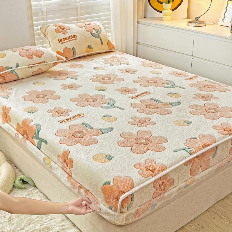 Fitted Sheet Flannel Printed Breathable Fade Resistant Soft Sheet Set