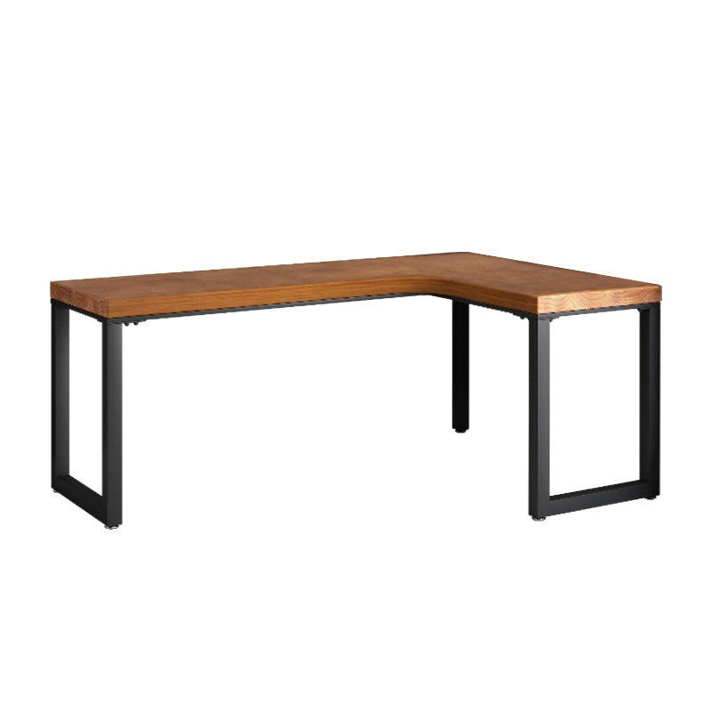 Industrial L-Shape Office Desk Solid Wood Writing Desk with Metal Legs