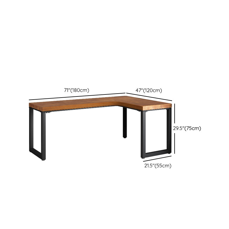 Industrial L-Shape Office Desk Solid Wood Writing Desk with Metal Legs