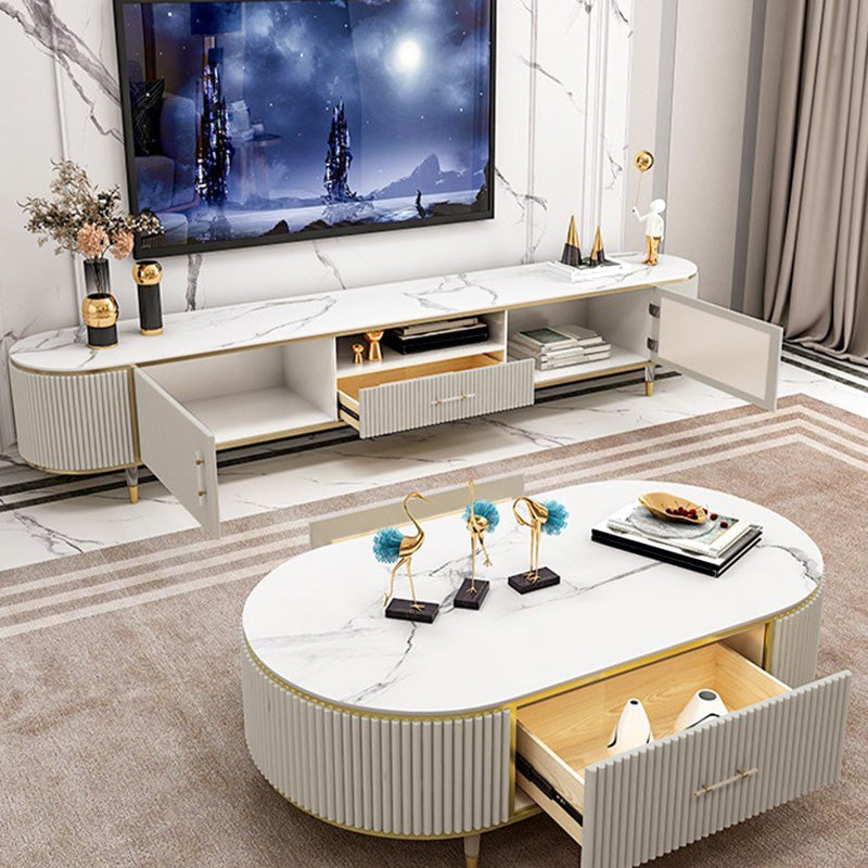 Contemporary TV Media Console Stone TV Media Stand for Living Room