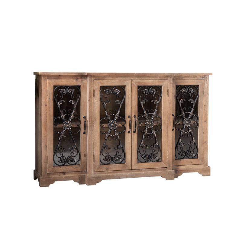 Traditional Display Stand Glass Doors Hutch Cabinet with Doors for Dining Room