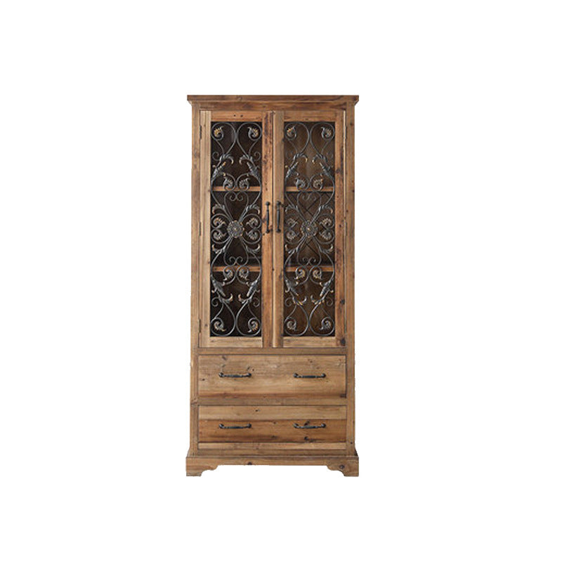 Traditional Display Stand Glass Doors Hutch Cabinet with Doors for Dining Room