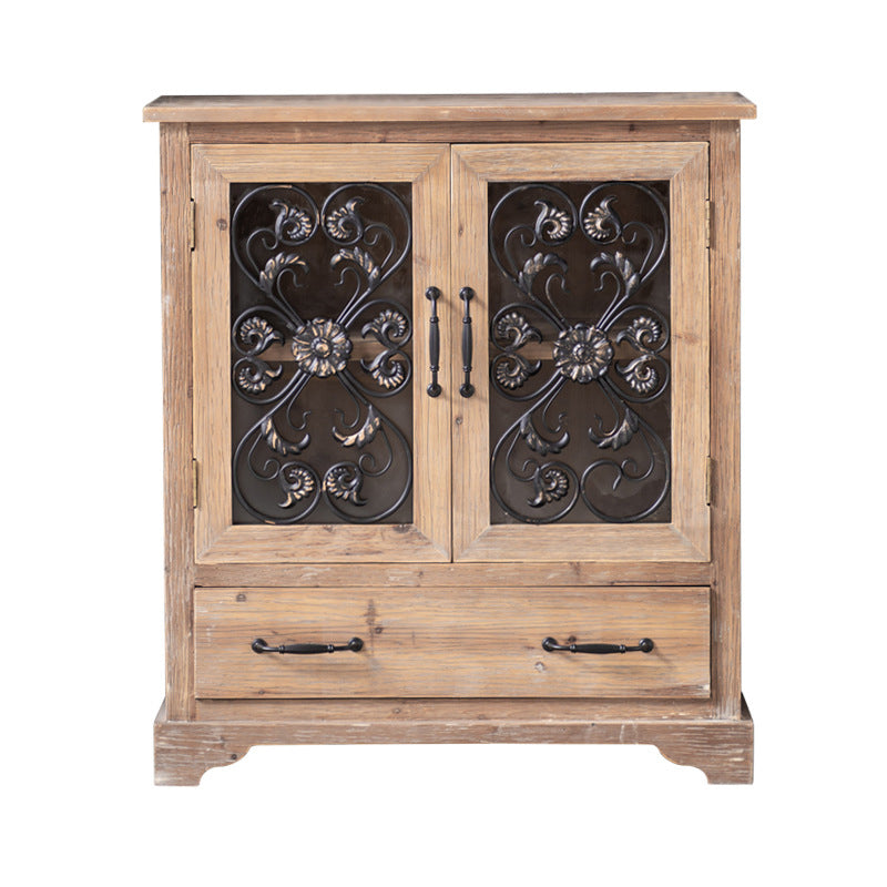 Traditional Display Stand Glass Doors Hutch Cabinet with Doors for Dining Room