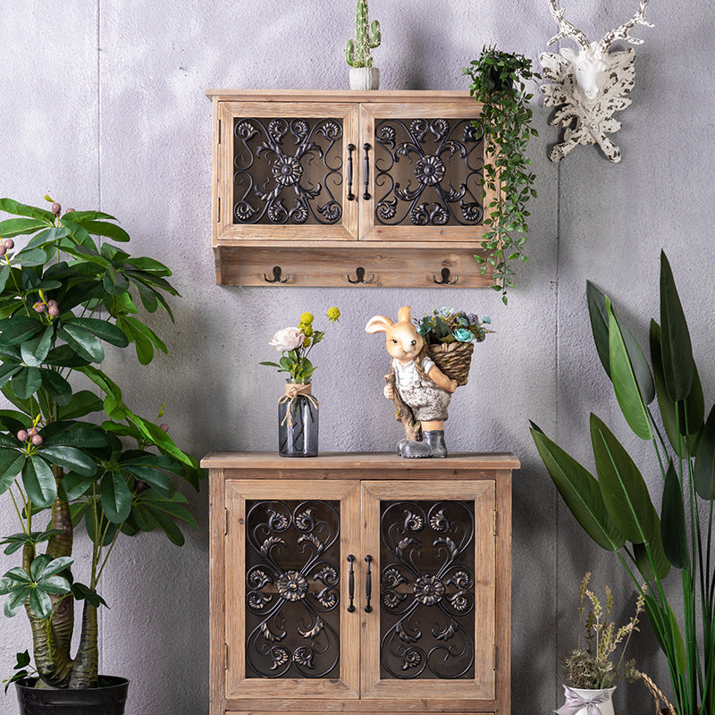 Traditional Display Stand Glass Doors Hutch Cabinet with Doors for Dining Room