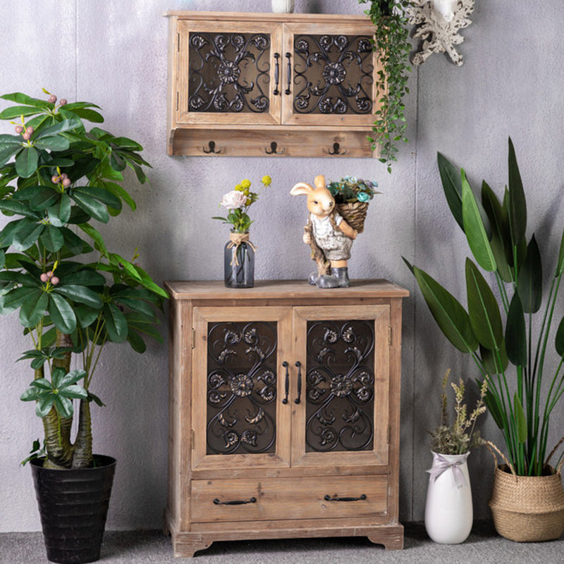 Traditional Display Stand Glass Doors Hutch Cabinet with Doors for Dining Room